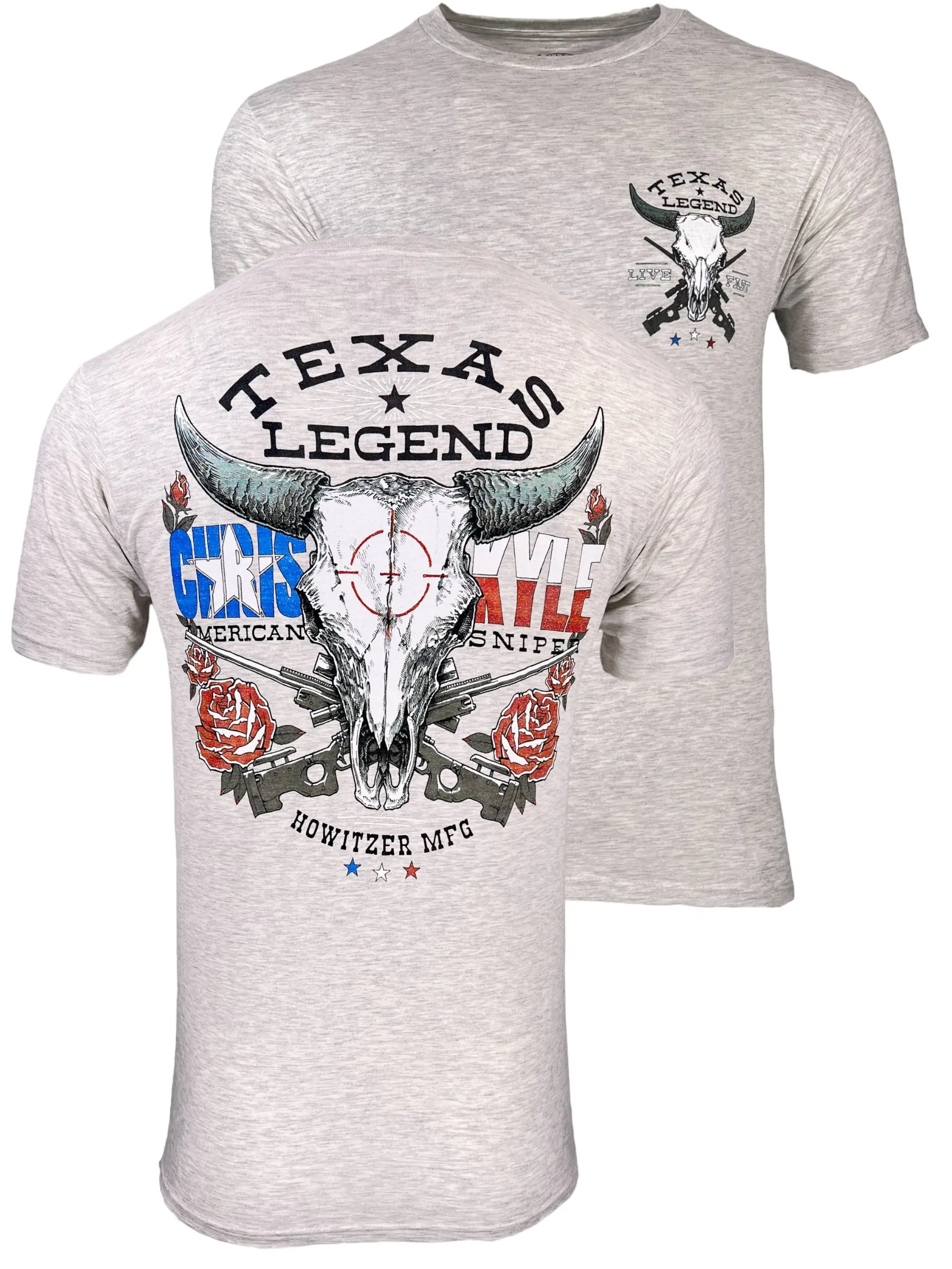 Howitzer Men's Bullheaded Chris Kyle Tribute Graphic T-Shirt - Patriotic Hand Drawn Art in a Soft Cotton-Blend, Original Art, Soft Blend, American Symbolism Graphic Men's Short-Sleeve T-Shirts, Patriotic Military Style Men's Short-Sleeve T-Shirts
