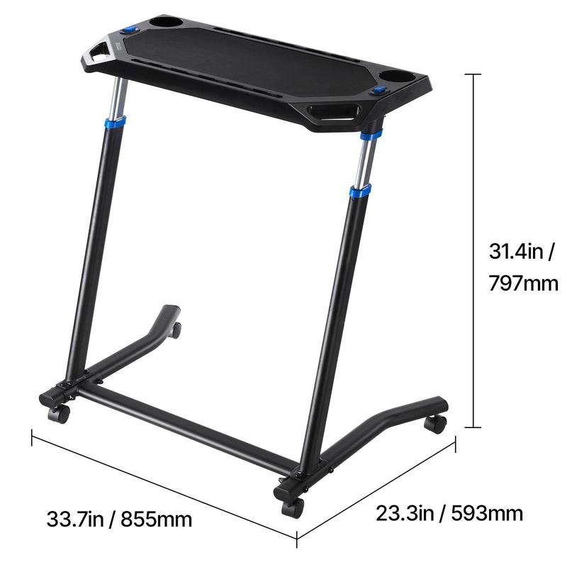 VEVOR Cycling Desk, Mobile Foldable Multi-Functional Bike Trainer & Treadmill Desk with Lockable Wheels, Non-Slip Multi-Slot Bike Trainer Fitness Desk with Handle Bar, Fit for Home Office Exercise