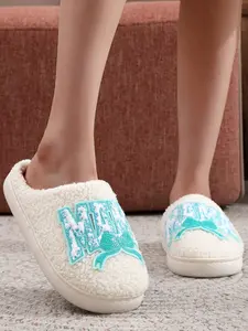 Women's Mama Bow Soft Plush Slippers, Sequin Letter Embroidered Warm Indoor Outdoor Shoes, Fall Winter Gift Idea