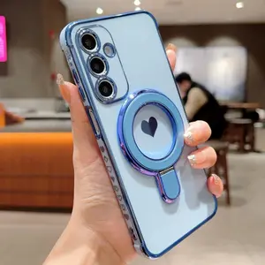 Heart Shaped Phone Case with Ring Holder, Fashion Phone Protective Cover, Protector, Casing, Phone Accessories, Protection Compatible with Samsung Galaxy A13 A14 A15 A16 A23 A24 A25 A26 A33 A34 A36 A52 A53