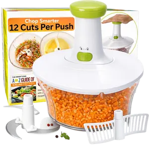 Manual Food Chopper 6.8-Cup Hand Chopper Vegetable Cutter for Veggies Fruits Herbs Garlic Onion Salsa Salad Pesto Hummus Guacamole Coleslaw Indian Cooking
