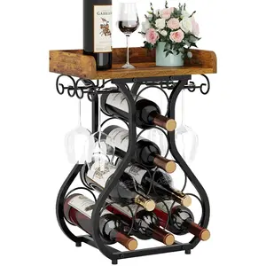 Countertop wine rack, small wine rack with wine glass holder, mini countertop wine rack with tabletop wine storage cabinet shelf for kitchen pantry home bar