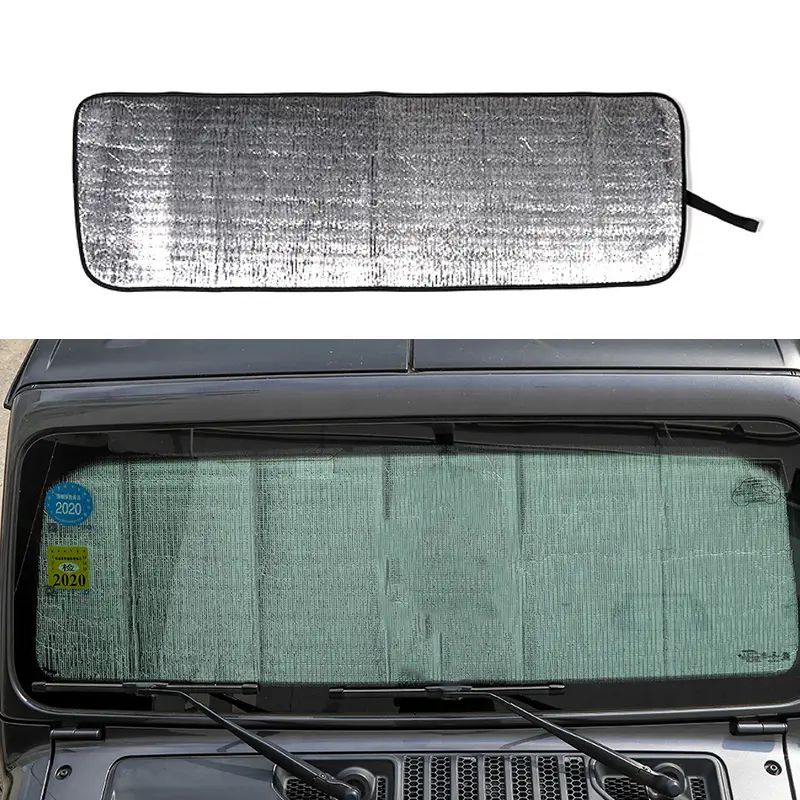 Front Windshield Sunshade for Jeep Wrangler JL/Gladiator JT 2018+, Reflective Aluminum Foil Car Accessory, Collapsible Portable UV Protective Cover with Elastic Straps, Heat Protection for Interior Temp Reduction & Steering Wheel, Windscreen Shade Cover