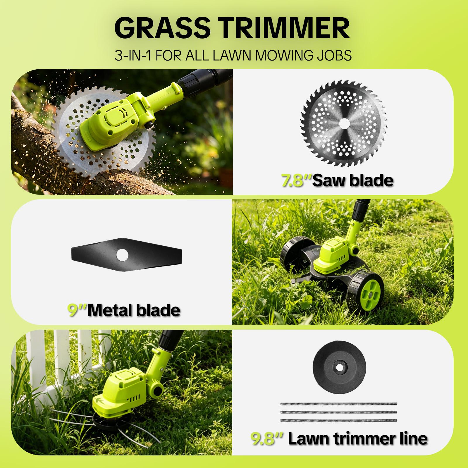 SEESE Cordless Lawn Mower, Garden Tool (Mower, Trimmer, Edger) with 2&times;21V Batteries, Lightweight for Small to Medium Backyards