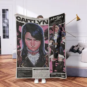League of Legends Katarina Retro Newspaper Figure Print Blanket, Arcane Fan Exclusive, Lightweight Seasonal Throw, Home Decor, Travel & Camping