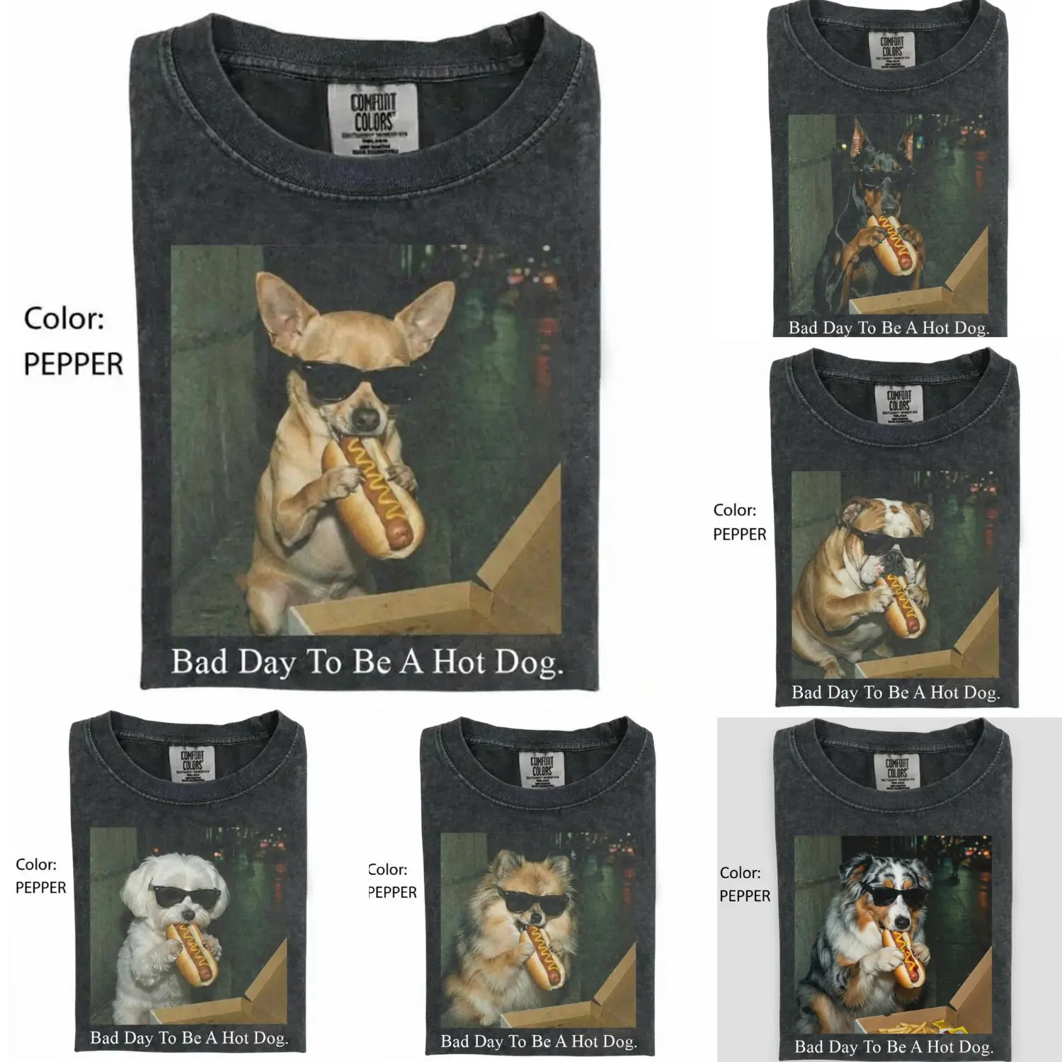 Comfort Colors Bad Day To Be a Hot Dog Shirt | Funny Dog Eating Hot Dog Graphic | Vintage Meme Dog Lover Gift