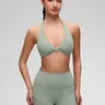 CRZ YOGA Butterluxe Double Lined Twist Halter Sports Bras for Women - Deep V Neck Crop Top Casual Open Back Non Padded