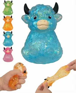 Highland Cow Squishy Stress Relief Fidget Toy, Glitter Slow Rising Stretchable TPR Material, Cute Animal Sensory Toy For Kids Adults Cow Lovers, Easter Basket Stuffer & Daily Gifting