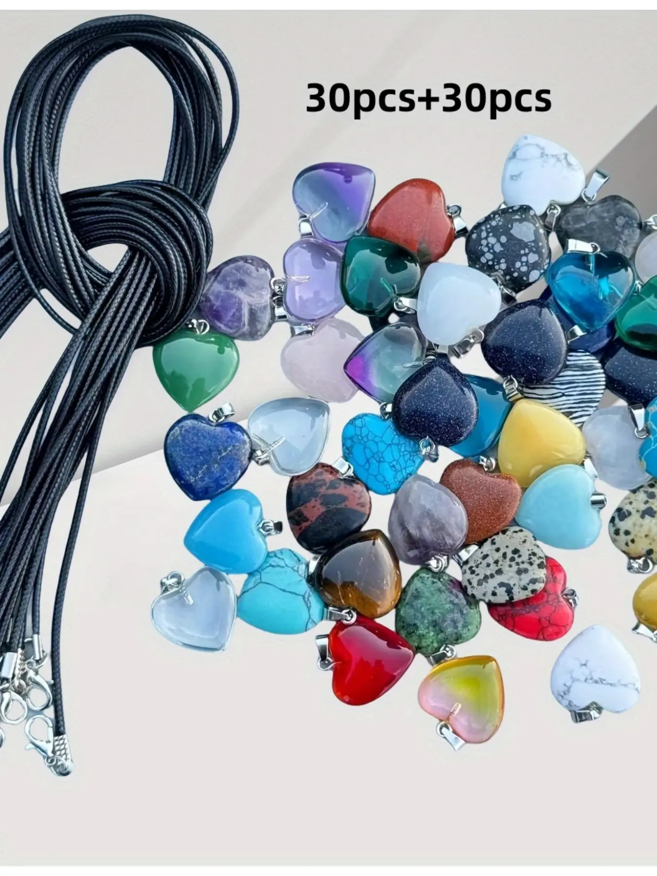60pcs Set, Random Multi-Color Imitation Gemstone Heart-Shaped Pendant Necklace, Black Necklace, Heart Design Necklace - Ideal Choice for DIY Jewelry And Daily Accessories - Perfect Holiday Gift, Fashion Necklace, Fashion Jewelry Party
