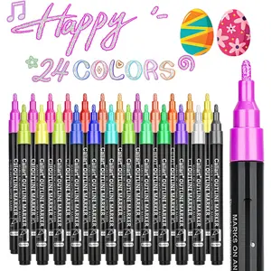Outline Glitter Markers, 24 Colors Shimmer Metallic Glitter Pens Tween Teen Girl Gifts Trendy Stuff, Cool Fun Craft Arts Supplies Set for  4-6-8-10-12