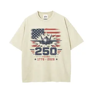 Vintage Washed "250 Years 1776-2026" T-Shirt, USA Fighter Jet American Flag Patriotic Graphic Tee, 4th Of July Unisex Oversized Streetwear Top