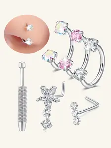 Stainless Steel Oxidized Zirconia Nose Ring, Horseshoe Nose Hoop L-Shaped Nose Studs, Women's Surgical Steel U-Shape Tragus Earrings, Nose Piercing Jewelry