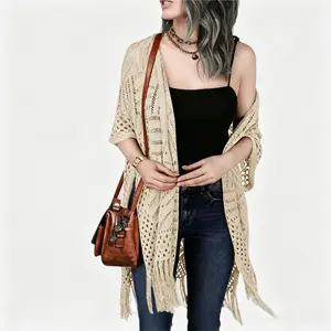 Womens Knit Cardigan Oversized Open Front Outwear New Spring & Summer Hollow Out Crochet Tassel Lightweight Kimonos Sweater Outdoorfun 2026 Womenswear Overall Style Knitwear Piece Tops thin.cardigan