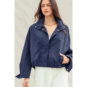 Urban Daizy Collar Camel Zip Jacket - Navy
