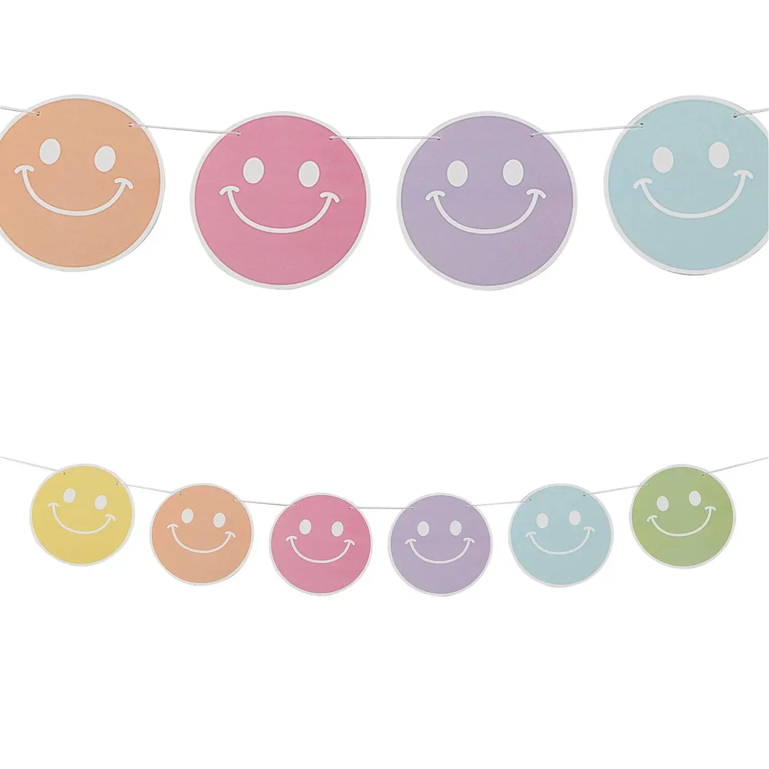 Pastel Smile Faces Ready-to-Hang Garland Decoration, 7 ft.