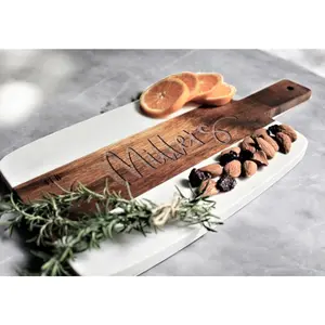 Marble & Wood Charcuterie Board Set - Gift Set For Christmas,Weddings, Engagements, Housewarming, Corporate, Realtor, Thank-You Kitchen Knives Stylish Cheese Chopping Customized Wooden