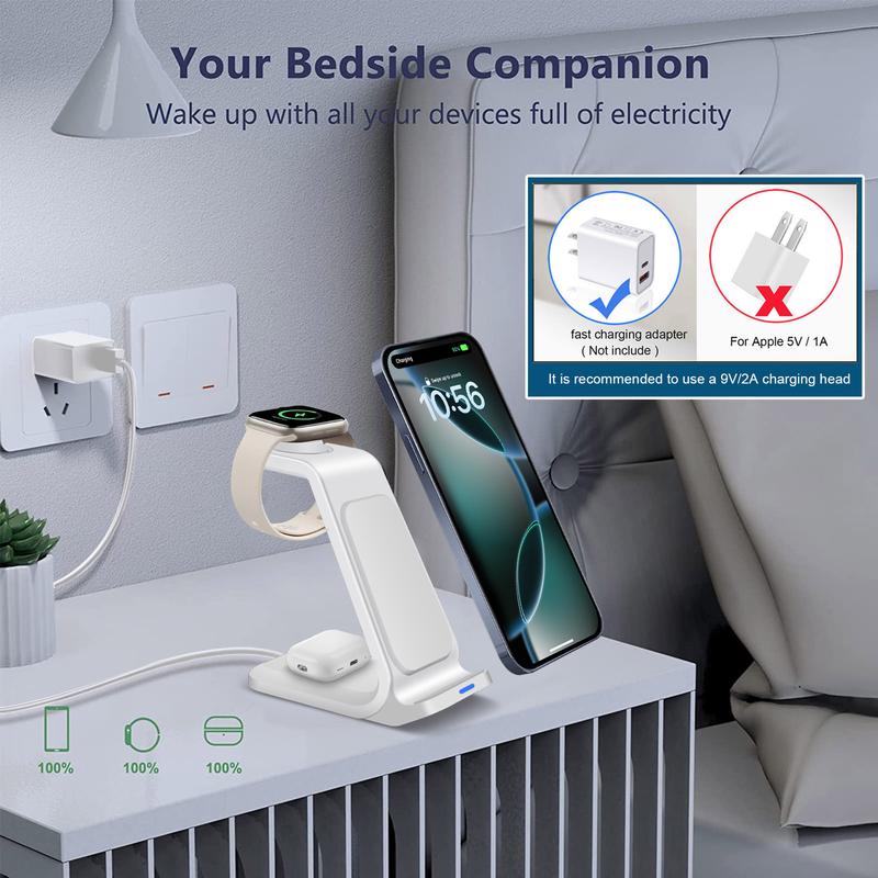 3 in 1 Charging Station, Wireless Charging Stand, Multifunctional Fast Charging Station For iPhone 17 16 15 14 13 12 11 Pro Max & Apple Watch & AirPods, Portable Charging Station