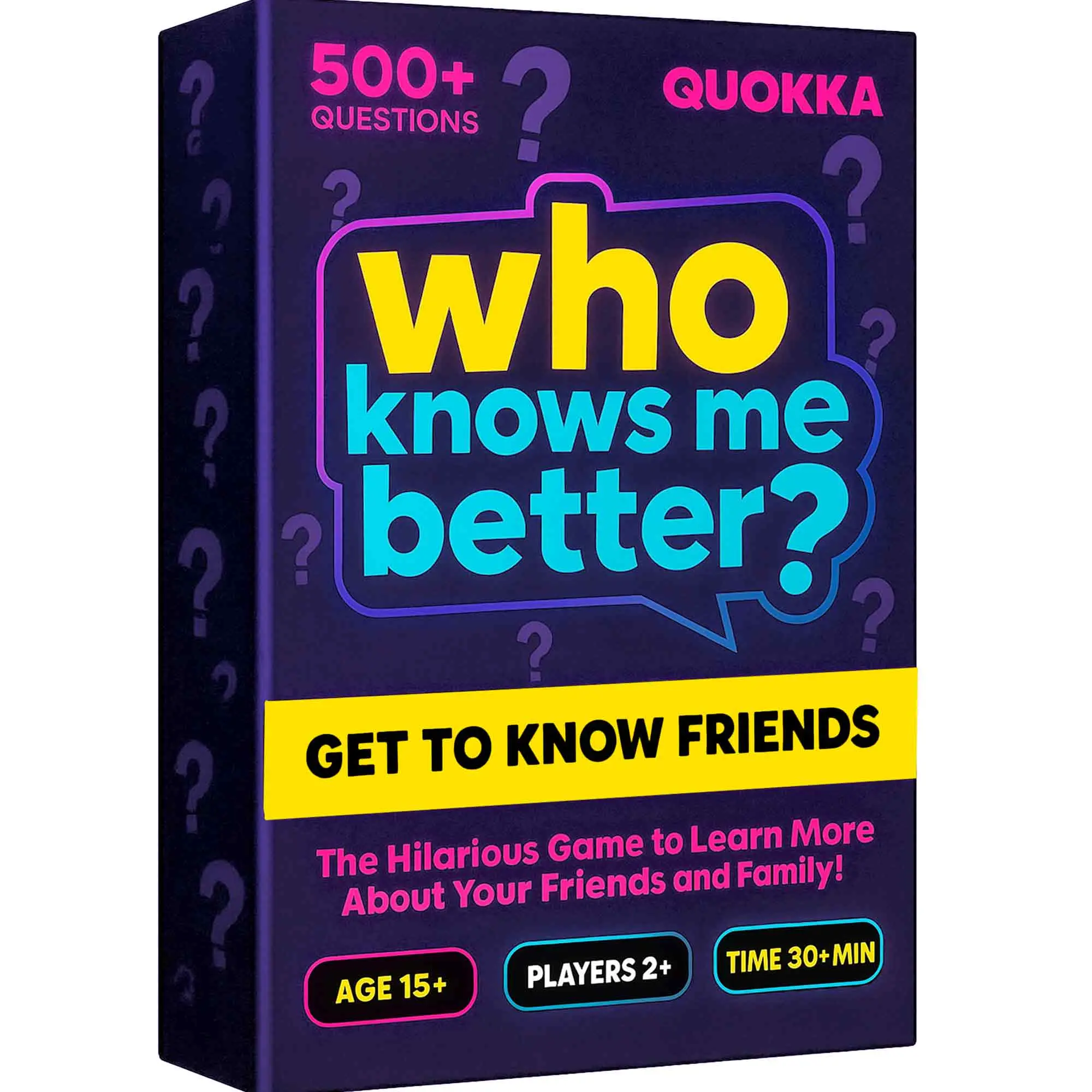 QUOKKA Who Knows Me Better? Card Game - Family Trivia Party Game for Ages 15+, Adults, Teens with 500+ Quick Play Text-Based Questions, 1-Month Play Value, 4x3 Inches Size
