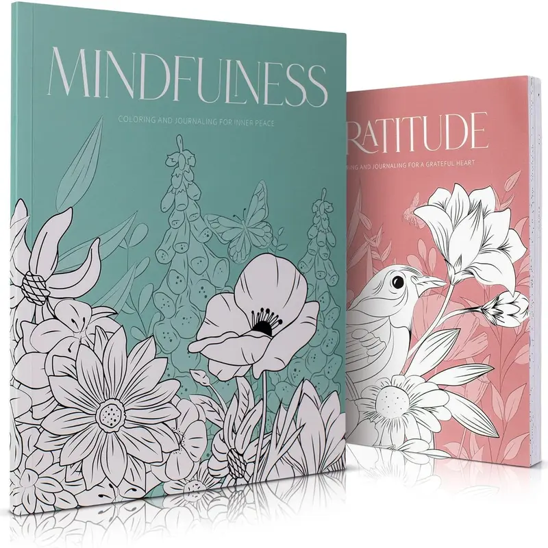 Beautiful Adult Coloring Book Set of 2 for Relaxation - Gratitude and Mindfulness Books with Inspirational Quotes Making it a Great Gift Personal Growth Gift For Loved Ones Soul Nourishment Creativity