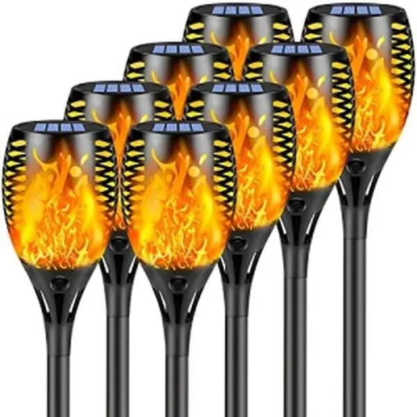 Upgraded 8 Pack Super Larger Size Solar Flame Torch Extra Bright Solar Lights Outdoor Decorative with Flickering Flame, Solar Outdoor Lights Waterproof for Garden Pathway Yard Party, Auto On and Off