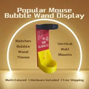 Popular Mouse Vertical Wall Mount Display for Theme Park Bubble Wands | 3D Printed Multi-Color Holders + Hardware Included