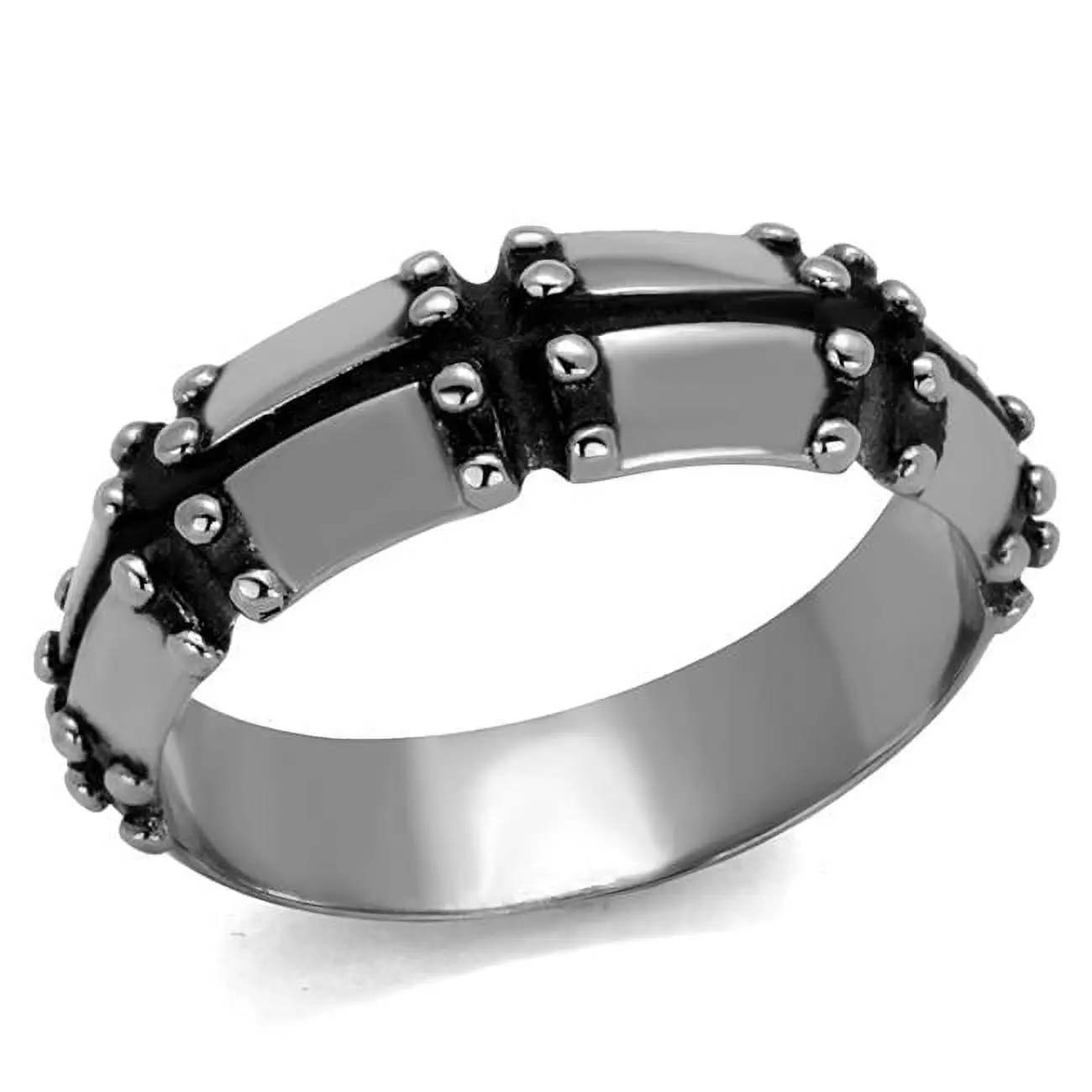 Men High Polished Stainless Steel Ring with Epoxy in Jet - Size 10