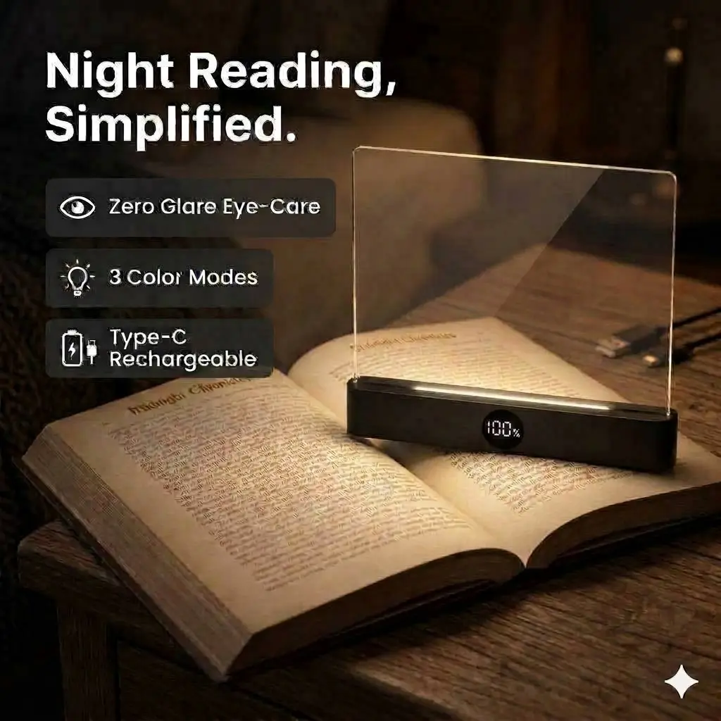 Rechargeable Smart Flat LED Reading Light Panel, 1200mAh Adjustable Dimmable Full Page Book Lamp with Digital Timer, Convenient Home Improvement Desk Lighting Accessory (Mega Sale)