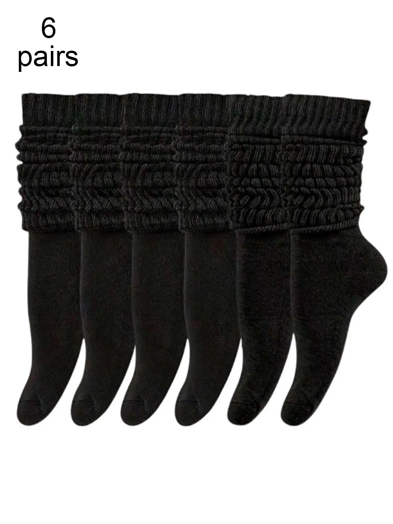 6 pairs of women's black long-leg pile-knit Casual Daily Knitted Socks Sock Packs for autumn and winter fashion versatile solid color calf socks
