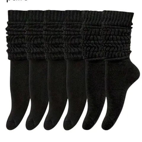 6 pairs of women's black long-leg pile-knit Casual Daily Knitted Socks Sock Packs for autumn and winter fashion versatile solid color calf socks