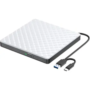 P-SID03   External CD DVD Drive for Laptop, USB 3.0 USB C CD Burner DVD/CD ROM Drive Reader External DVD Drive DVD Player for Laptop Desktop PC Windows 11/10/8.1/7 MacBook Mac Linux OS Apple White