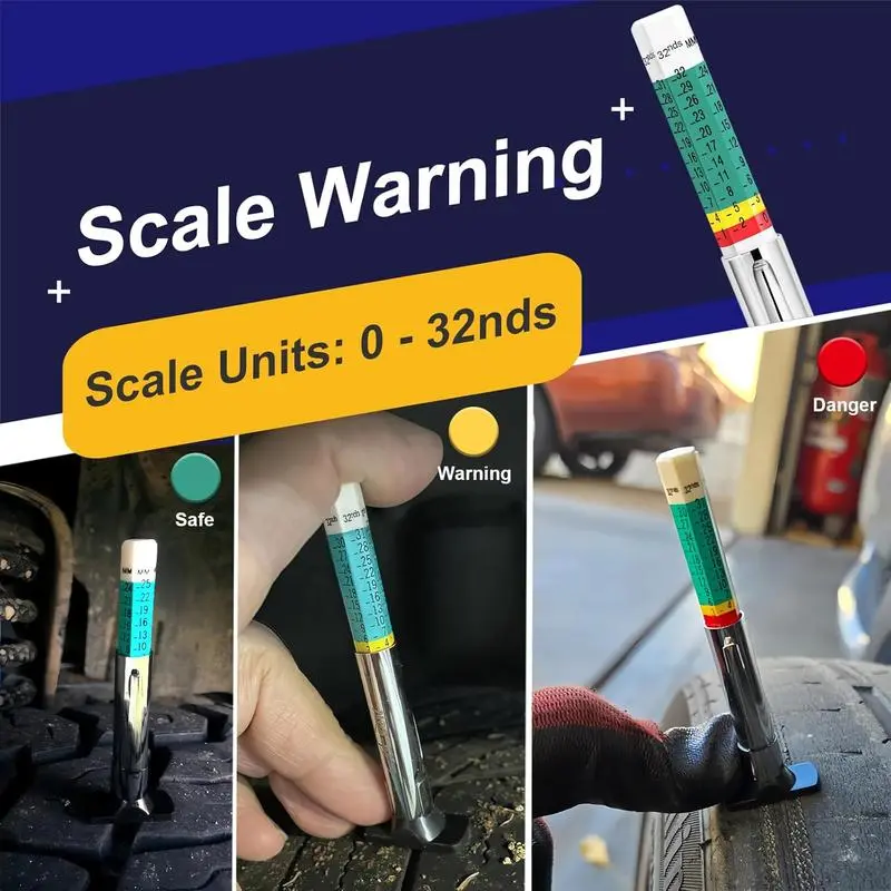2 Pcs 25mm Car Tire Tread Depth Gauge Color Coded Universal Easyto