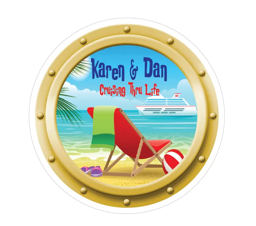 Island Porthole Beach Scene Cruise Door Magnet – 8.8" | 15MIL Printed Vinyl Magnet – Reusable Cabin Door & Fridge Decor Magnet – Vacation Keepsake Gift for Family & Friends