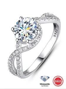 S925 Sterling Silver Synthetic Moissanite Ring, Elegant Six Claw Ring for Women, Eternal Promise Wedding Engagement Ring, Fine Jewelry Anniversary Gift for Women and Girls