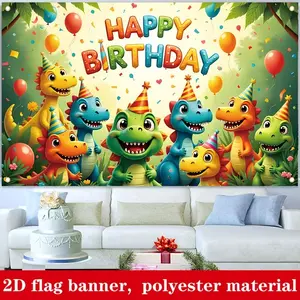 Cute Dinosaur Birthday Greeting Banner, Colorful Jungle Style, 180x110 Cm, Perfect for Dinosaur Party Decoration, Outdoor Use