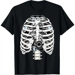 Pure Cotton Mechanic Car Engineer Skeleton Mechanic T-Shirt classic round neck Fabric Menswear