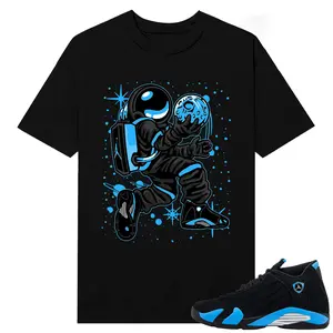 Unisex T-shirt To Match Sneakers Jordan 14 Black & University Blue - Moonman XIV. 100% Cotton for Casual Wear. Comfortable Summer Unisex T-Shirt to match Jordan Sneaker. Streetwear Style. urban outfitters
