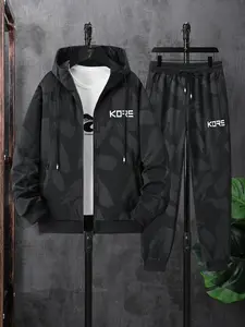 Men's 2 Piece Athletic Tracksuit Set, Casual Sport Style Hoodie And Sweatpants, Spring/Autumn co ord set With Letter Print, Comfort Fit For Gym And Leisure