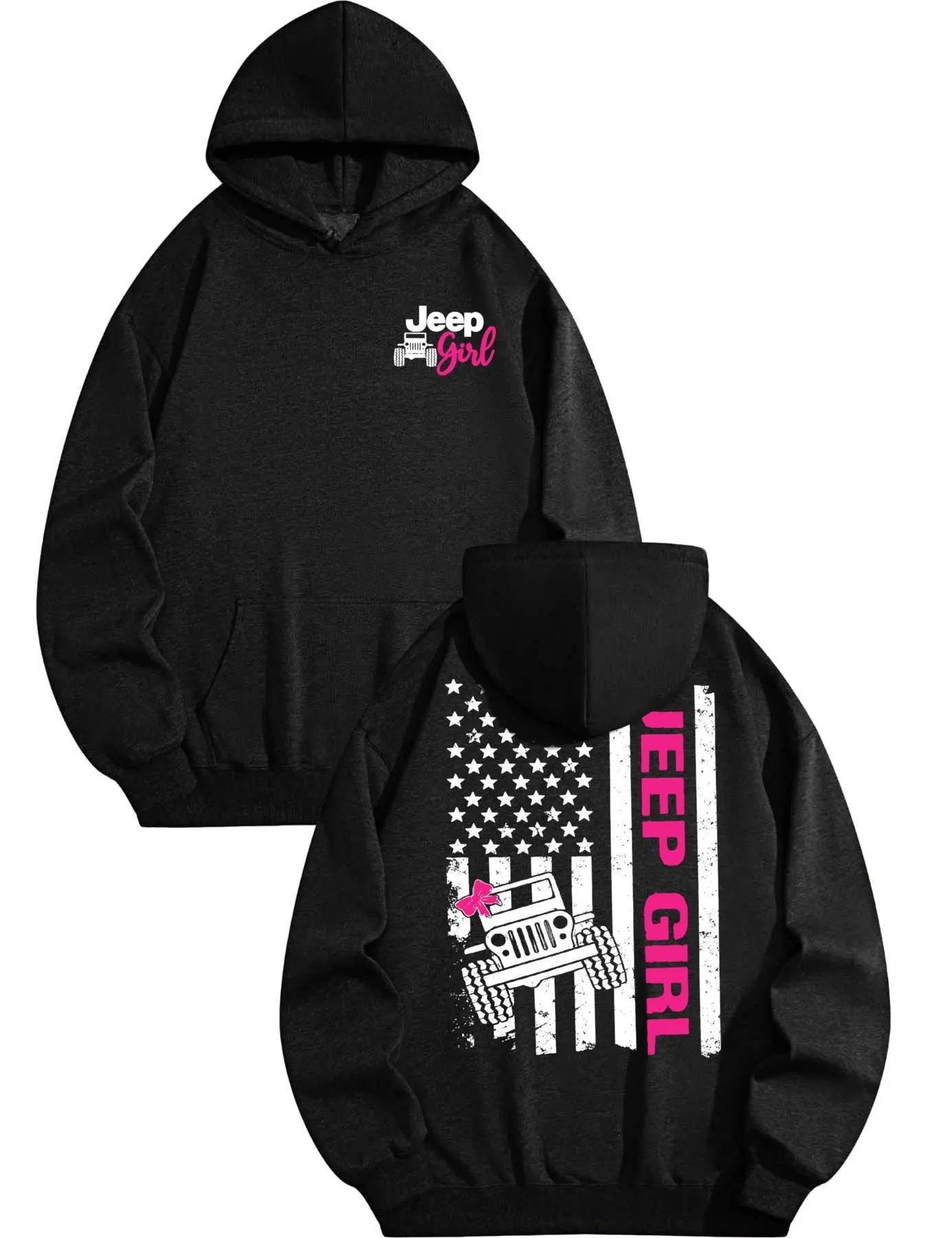 Jeep Girl Hoodie Cute Off-Road American Flag Graphic Hoodie Casual Street Style Fleece Fabric Pullover Hooded Sweatshirt Trendy Tops for Unisex,back to school,back to school shopping Cotton Womenswear