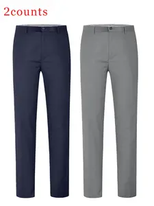 Men's Straight Leg Solid Color Long Business Suit Pants, Formal Office Wear, Uniform, All Seasons Classic Essential, Ideal for Professional Settings