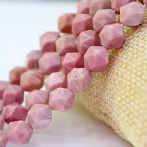 Natural  Pink Rhodonite Gemstone Faceted Round Loose Beads Star Cutting Beads For DIY Jewelry Making Desig Handmade Crafts Bracelet, Necklace, Earrings AAA Quality 15.5 Inches Long, Semi Precious Stone, Spacer beads
