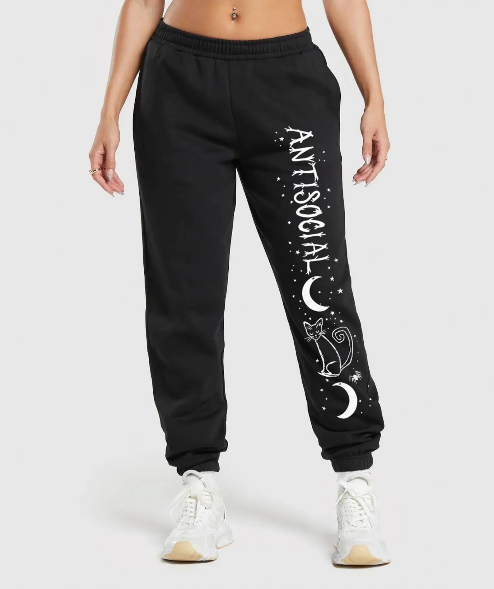 Gothic Moon Phase Sweatpants, Wonderslain Aesthetic Joggers, Dark Grunge Unisex Pants, Edgy Alt Streetwear Bottoms