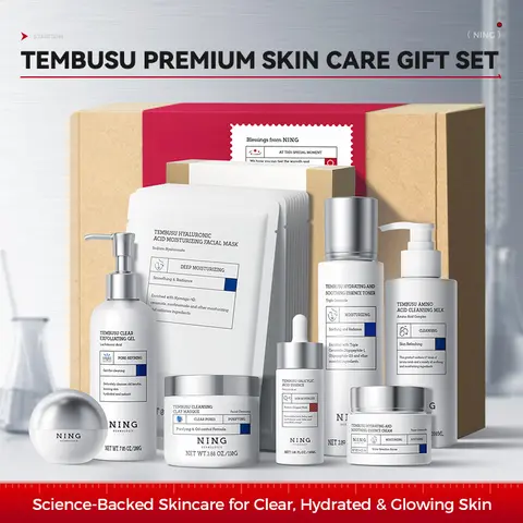 14-Day Skin Barrier Boost Tembusu Skincare Gift Set - All-in-One Scientific Skincare (Cleansing, Hydratin，Repairing, Brightening, Acne-Fighting, Firming & Anti-Wrinkle).  Gentle Formula for All Skin Types. Creates Flawless Glass Skin. 8-Piece Set! tiktoks