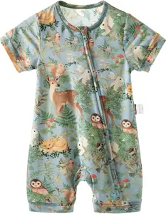 Aqpa Baby Short Sleeve Romper - 92% Modal-8% Spandex Newborn Onesie for Boys & Girls, Breathable Kids' Summer Sleepwear Pajama