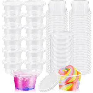 50 Sets 4 Oz Clear Slime Containers with Lids Disposable Portion Condiment Container Jello Shot Cups for Meal Prep Dipping Sauces Salad Dressing