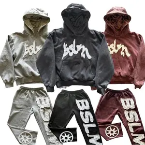 BSLMFashionable 3D Digital Letter Print Hooded Loose Sweatshirt American Style Trend Unisex Casual Clothes for Men Women