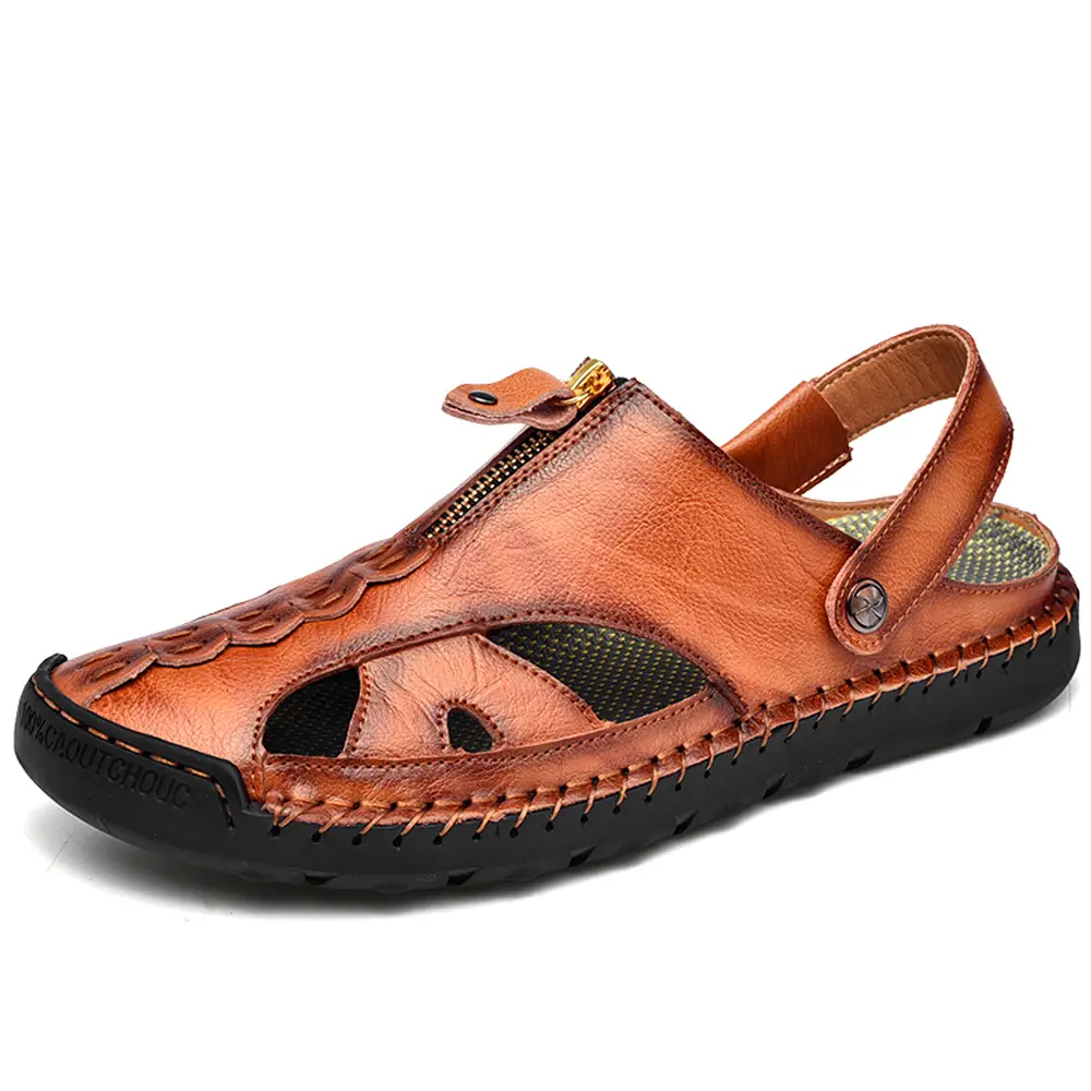 Men's Casual Sandals Outdoor Leather Closed Toe Beach Shoes