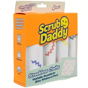 Scrub Daddy Streakless Cloths 4Pack - Chemical-Free Cleaning, Versatile for Home Tasks, Streakless Finish, 4 Pack