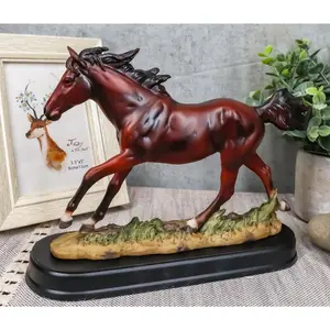 Equestrian Dark Brown Horse Galloping On Wild Pasture Statue With Base 9.25"Long