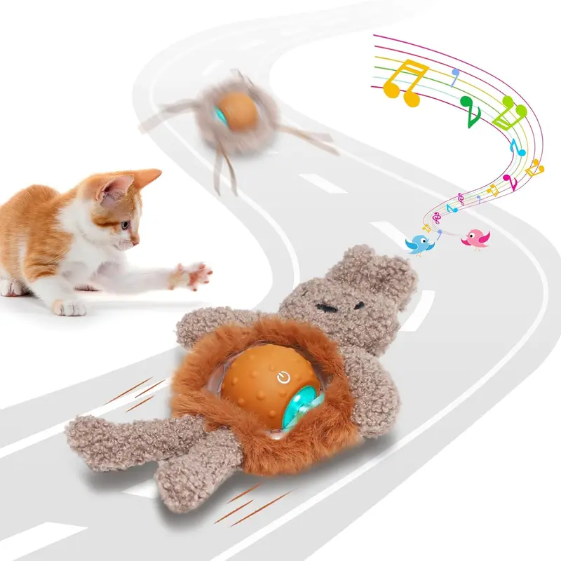 TXFNY Automatic Rolling Ball Cat Chaser Toy - Indoor 3x3x4 Inches Motion-Sensor Interactive Toy with Bird Chirp Sound, 2-Speed (Fast Mode Included), USB-Rechargeable, Camouflage Universal Plush Cover Boredom Buster