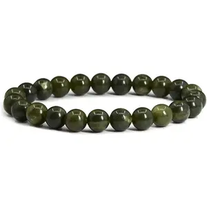 Angelstones Natural Dark Green Nephrite Gemstone 8mm Round Beads Stretch Bracelet 7 Inch Unisex